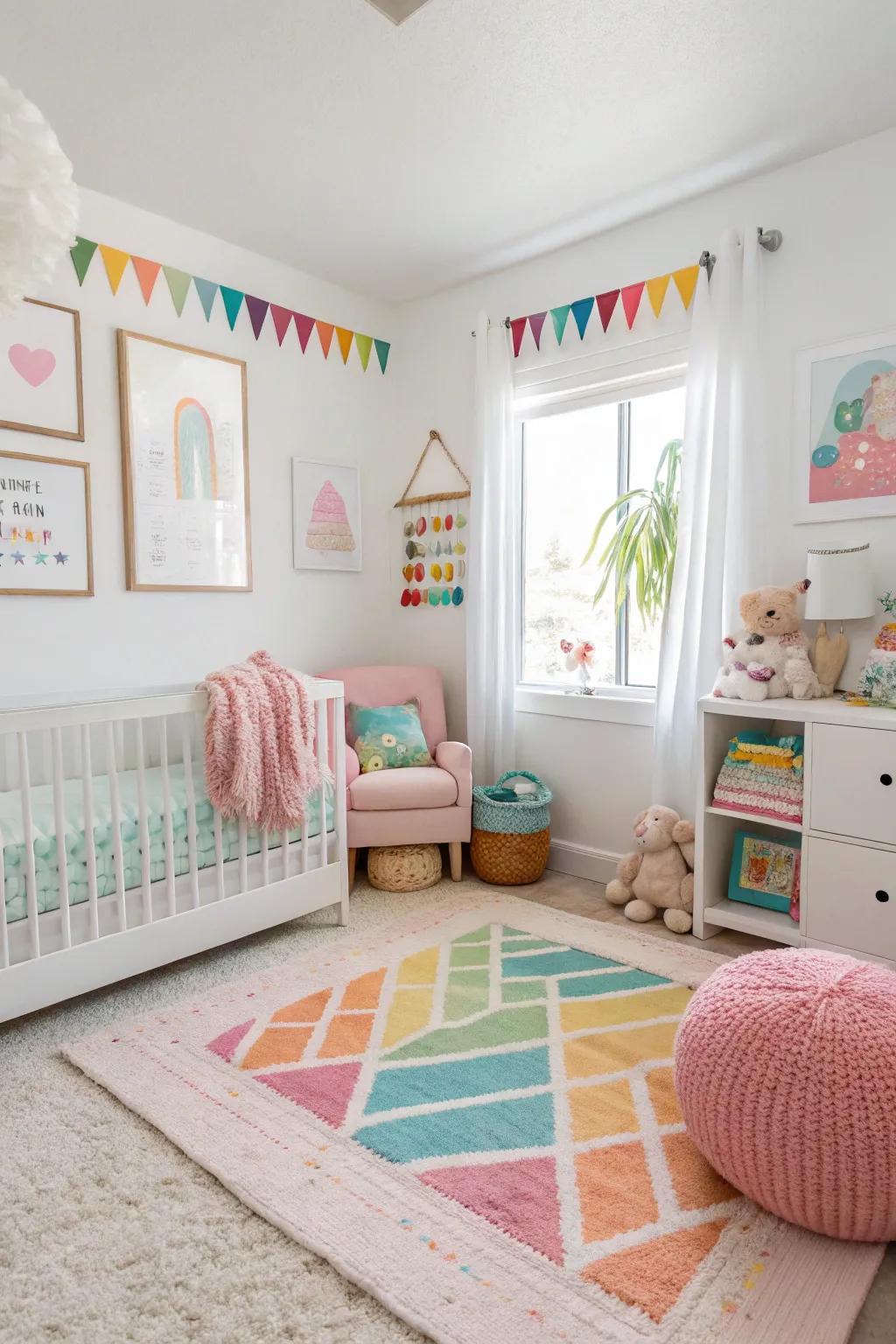 A radiant and airy nursery featuring clean white walls.