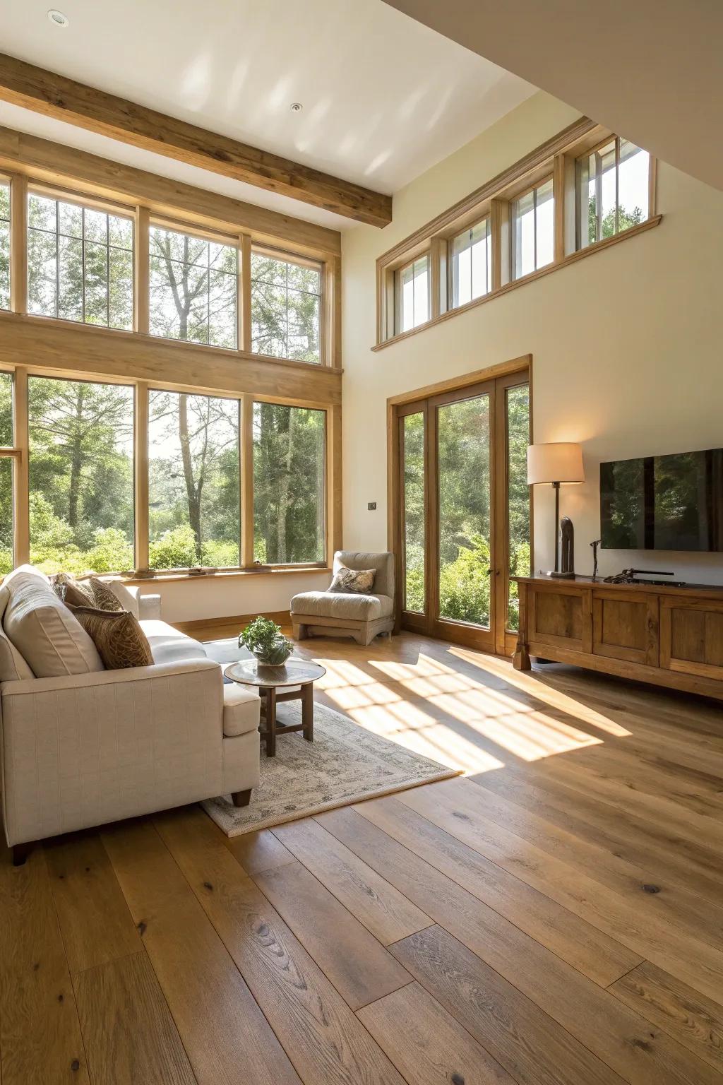 Natural light beautifully accentuates oak flooring.