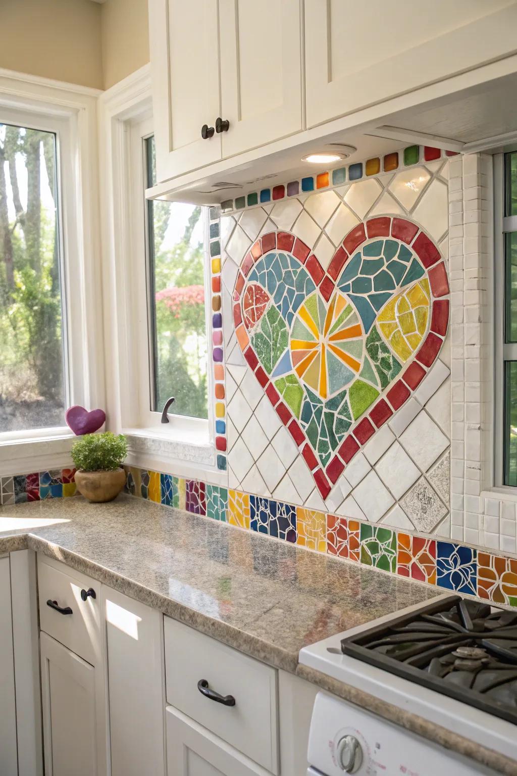 An open heart mosaic provides artistic style and feel.