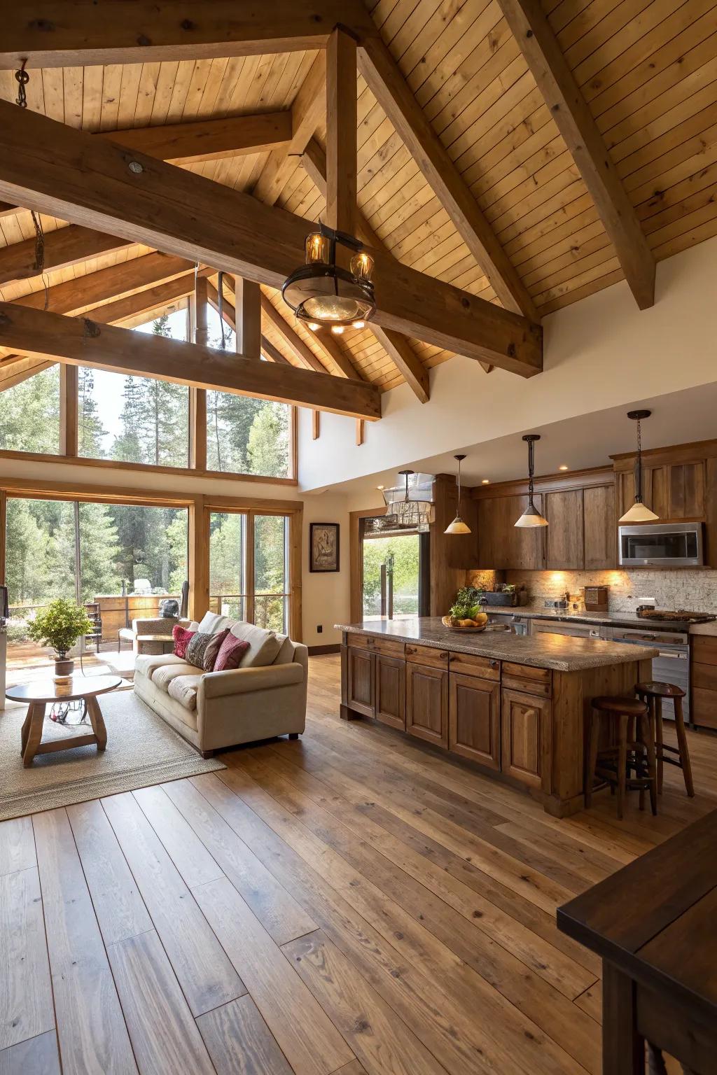 Wooden features add heat and texture to open spaces.