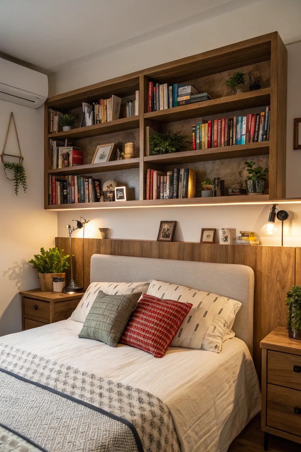 A headboard with concealed storage is transformative.