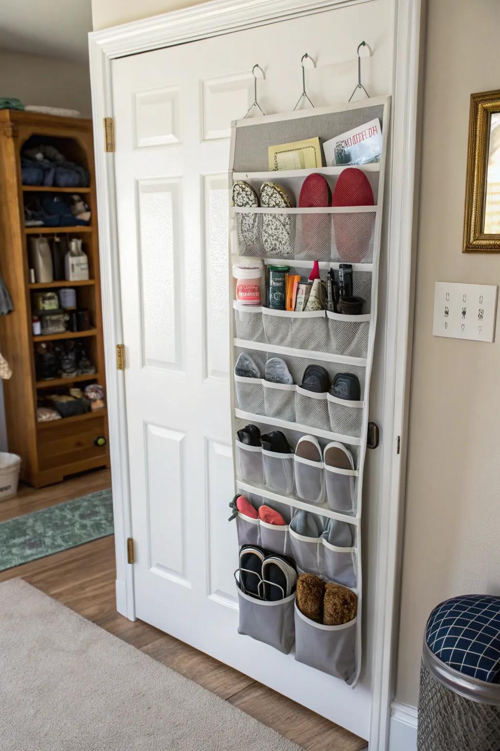 Take full advantage of space by using behind-the-door organizers.