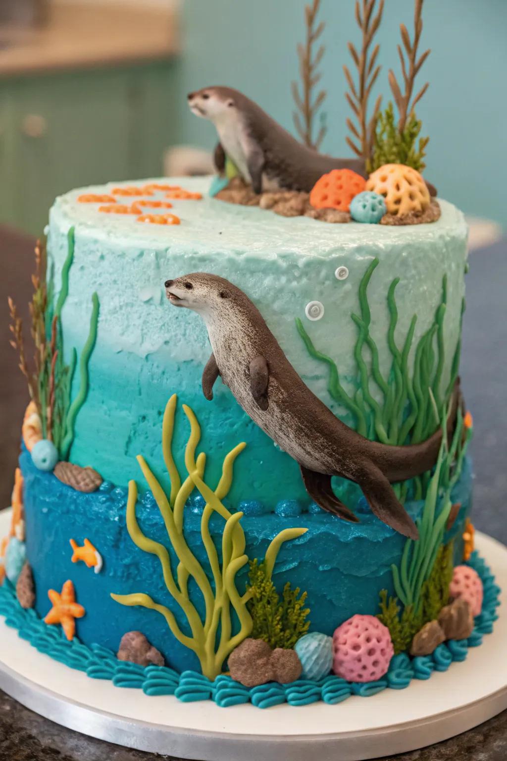Plunge into an underwater-themed otter cake.