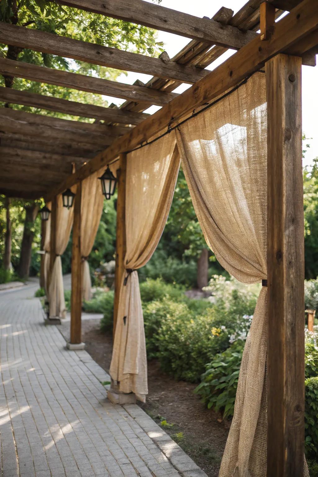 A country-style canopy fashioned from natural elements invites relaxation.
