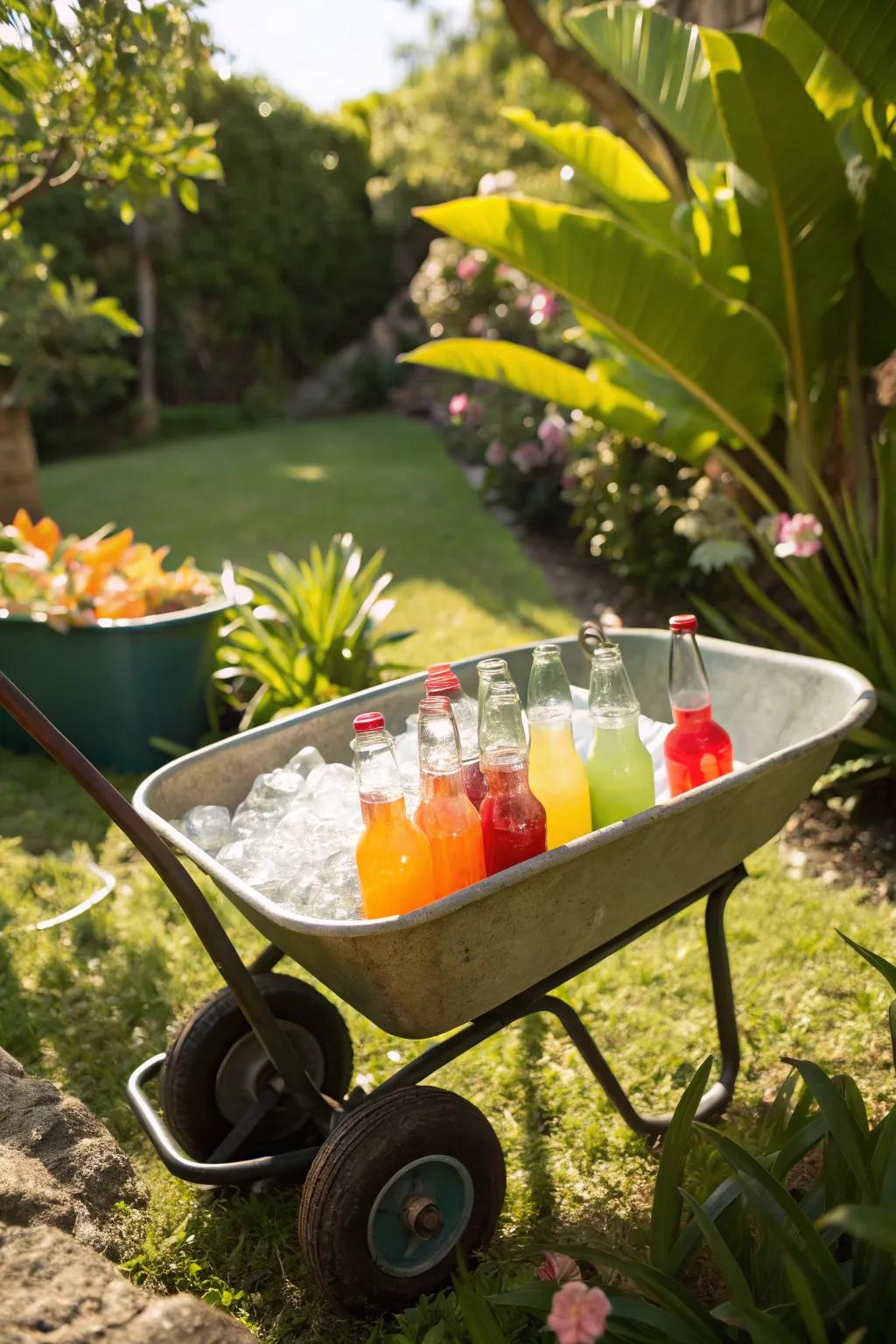 A garden cart bar makes any outdoor event charming.
