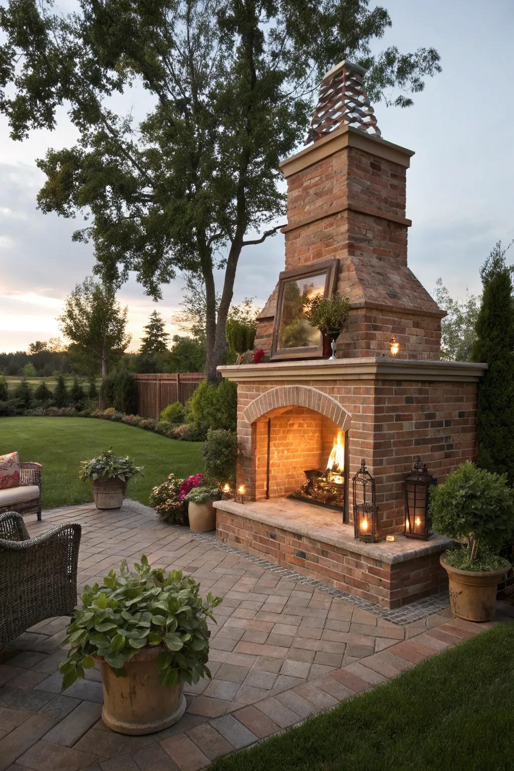 Infuse enduring charisma into your backyard with a quintessential brick hearth.
