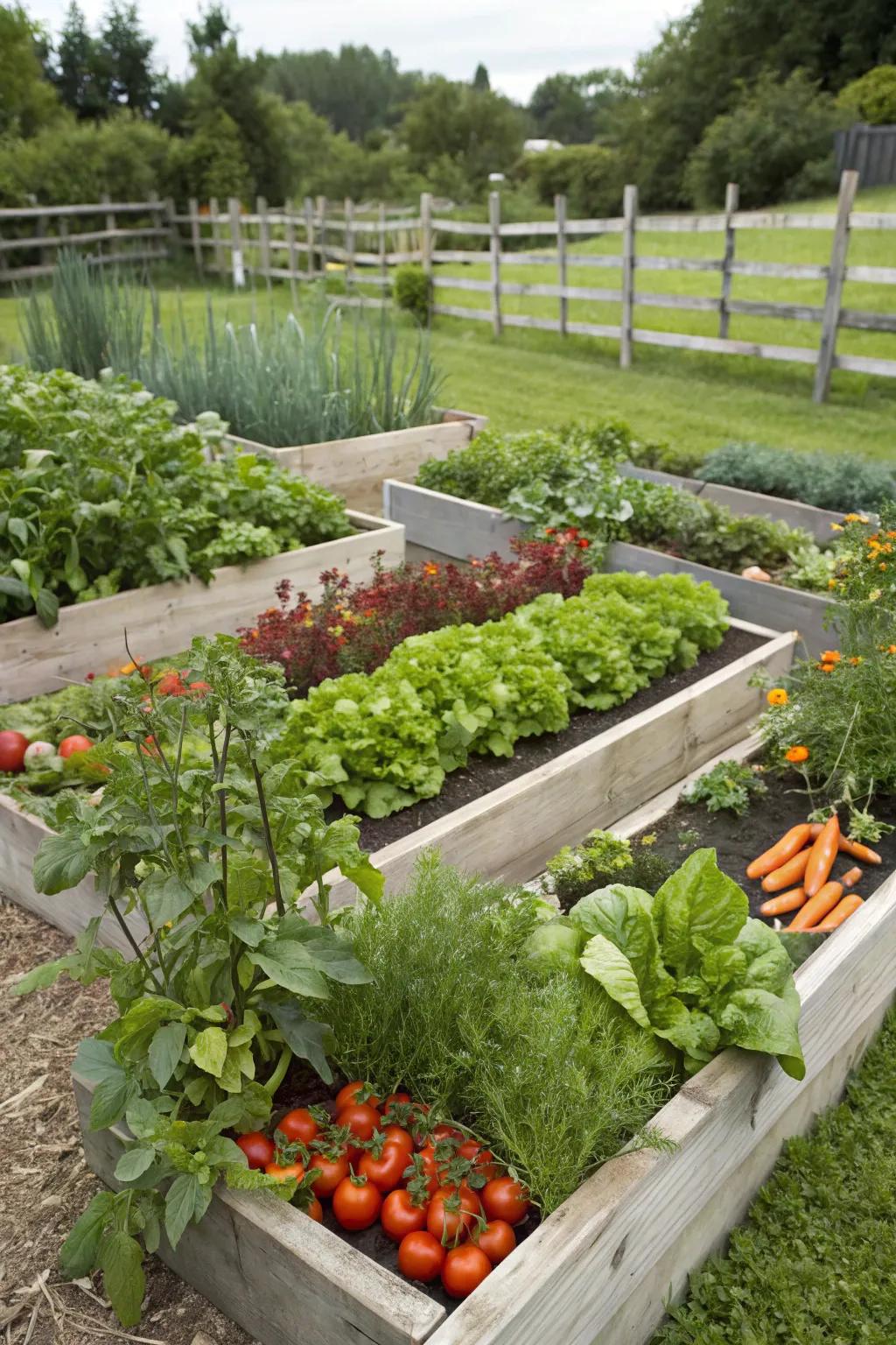 Elevated growing beds provide a tidy and accessible way to nurture your own produce.