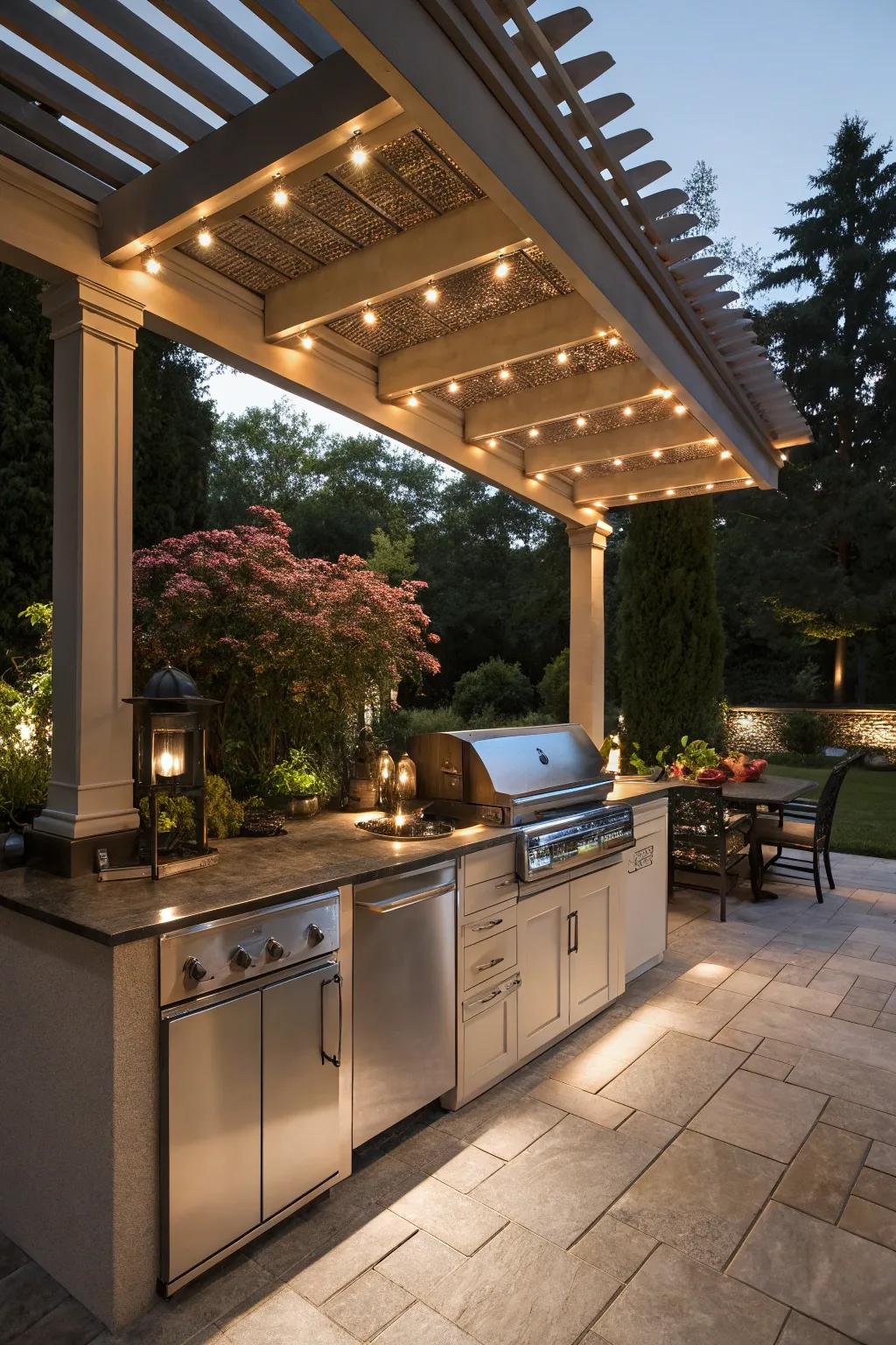 Integrated lighting in pergolas provides a cohesive and stylish appearance.