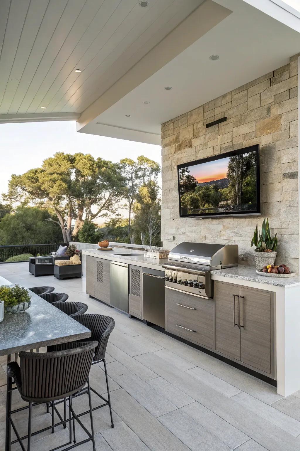 A hidden TV creates a smooth look, keeping your outdoor area chic and uncluttered.