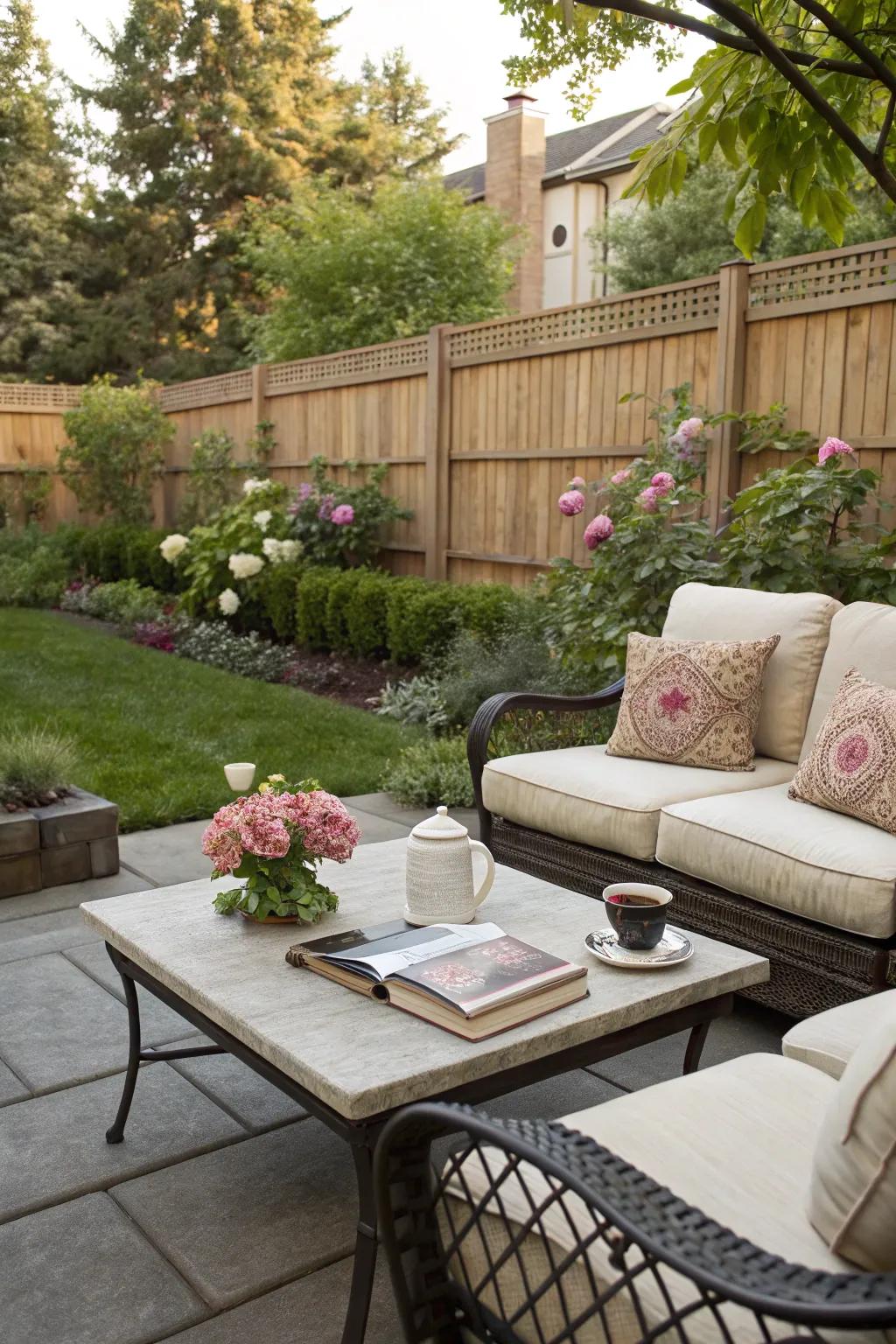 Unwind in style via comfortable, enduring outdoor seating.