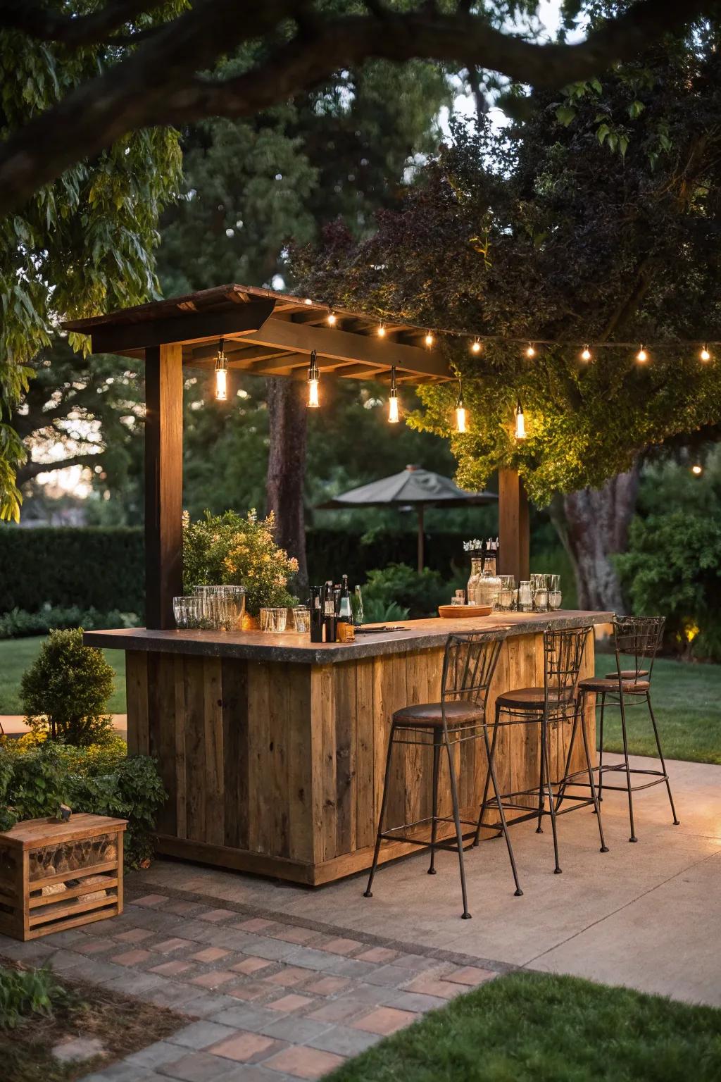 An outdoor bar area is perfect for entertaining in your man cave.