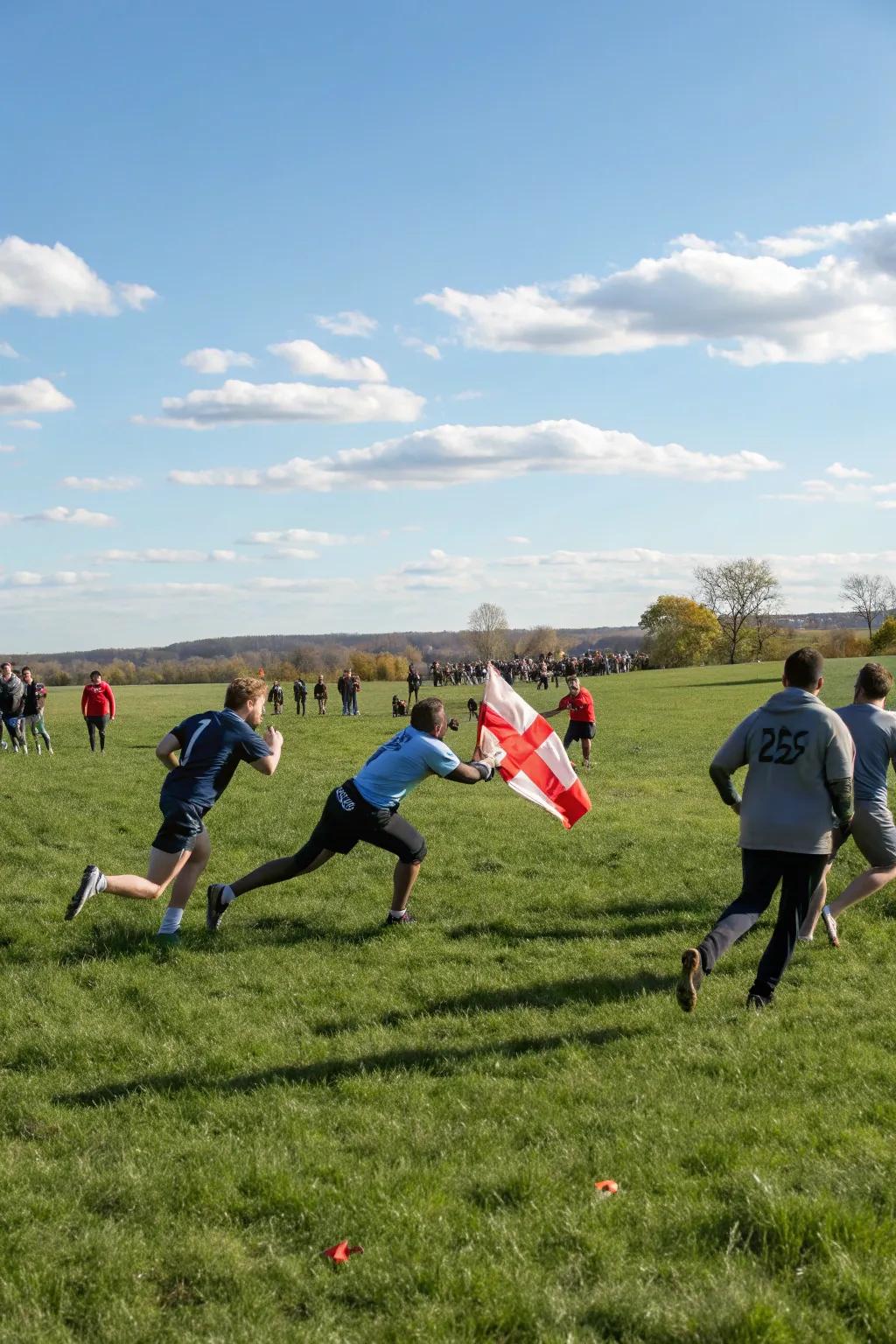 A Seize the Pennant game unfolding in a sprawling open vicinity
