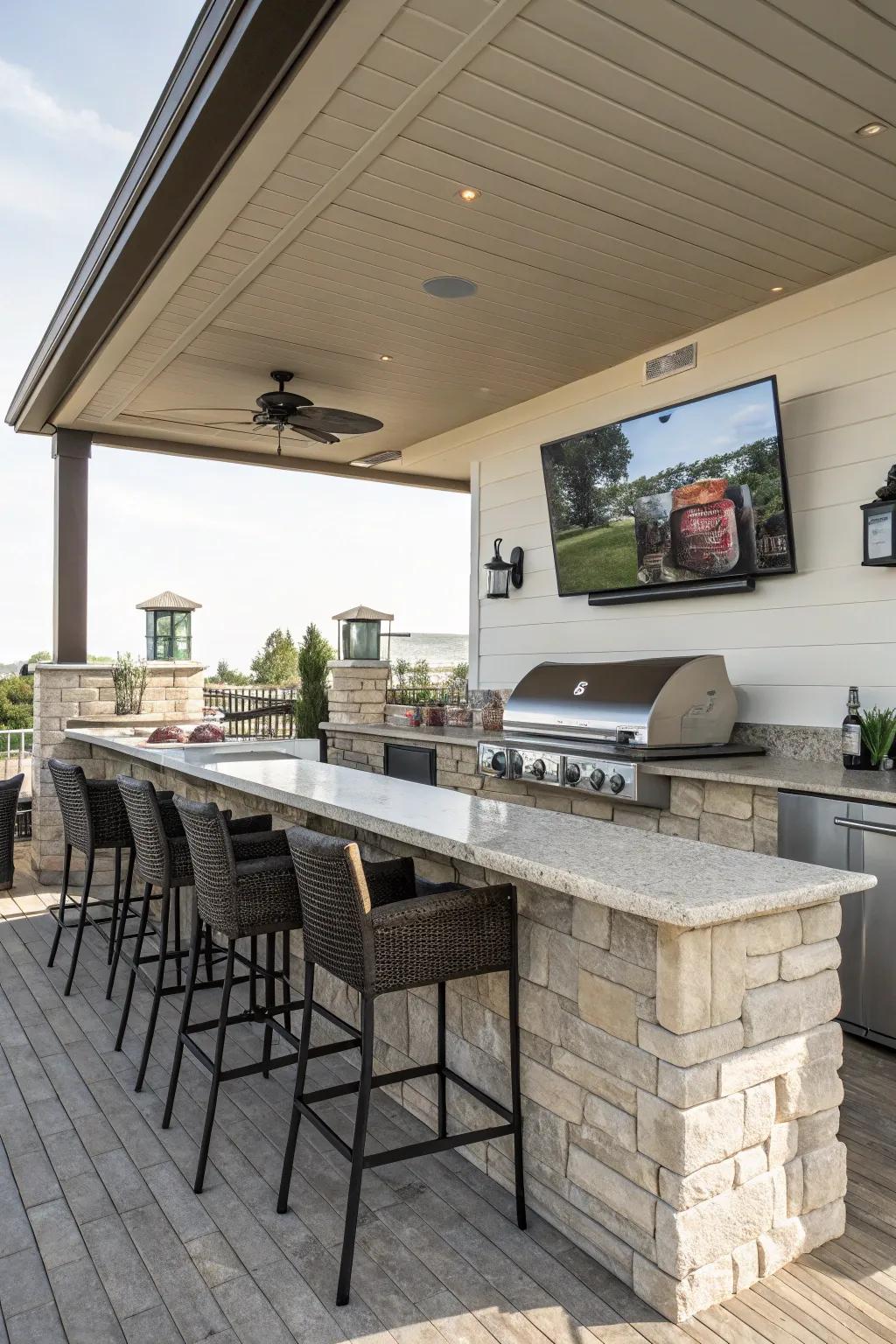 Blend culinary pleasures with entertainment in your outdoor cooking space.