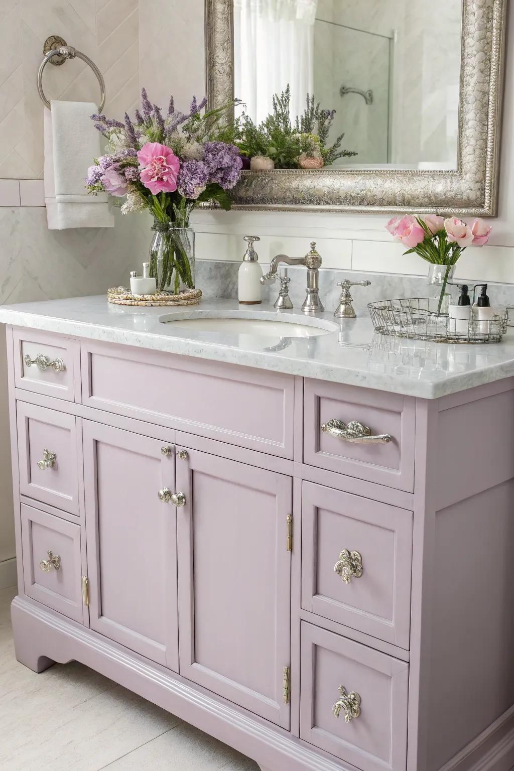 Lilac tints create a feminine and dreamy atmosphere.