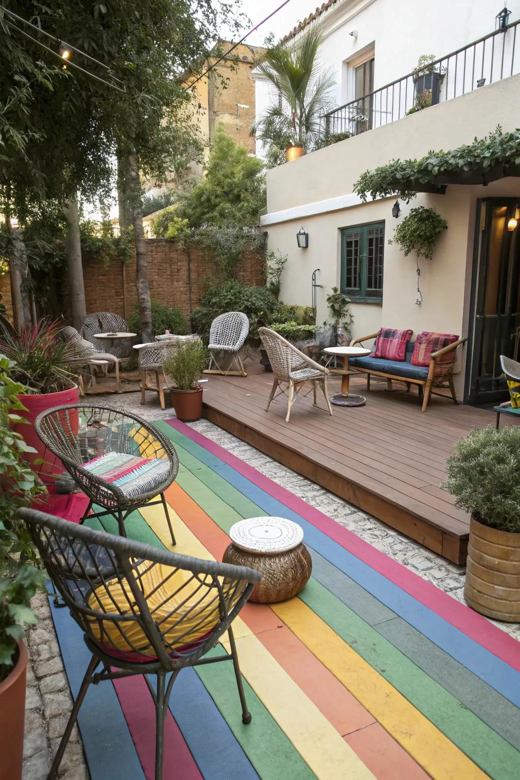 Funky stripes can inject fun and personality into your patio.
