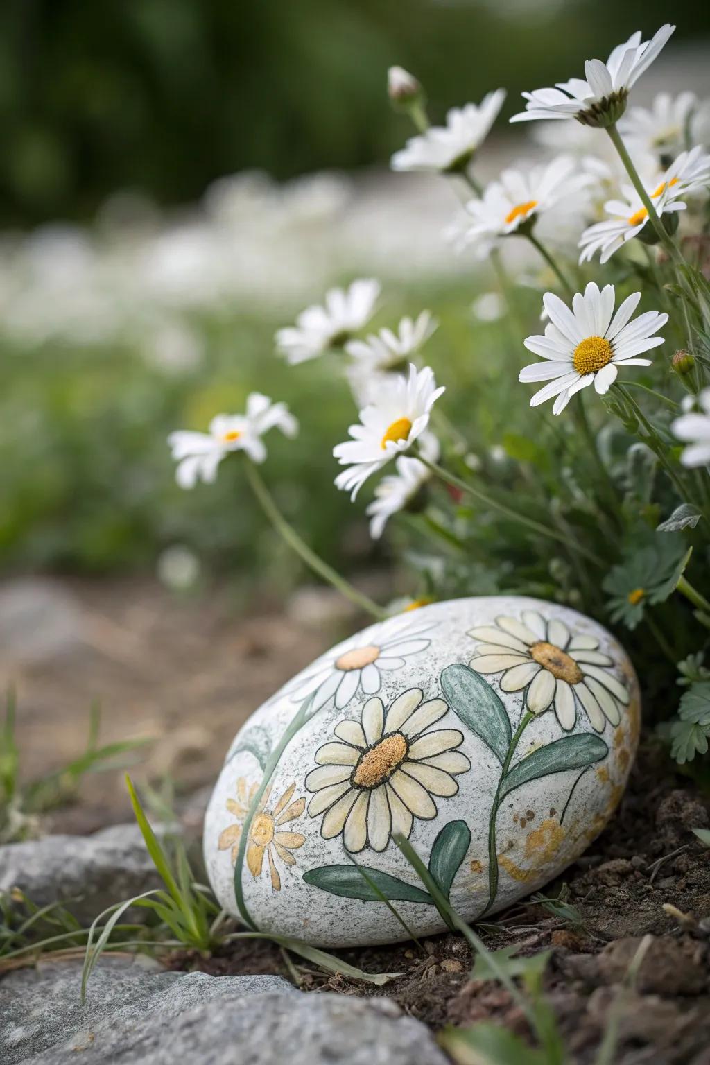 Embrace the poetic dance of art and nature with these graceful daisy-inspired stones.