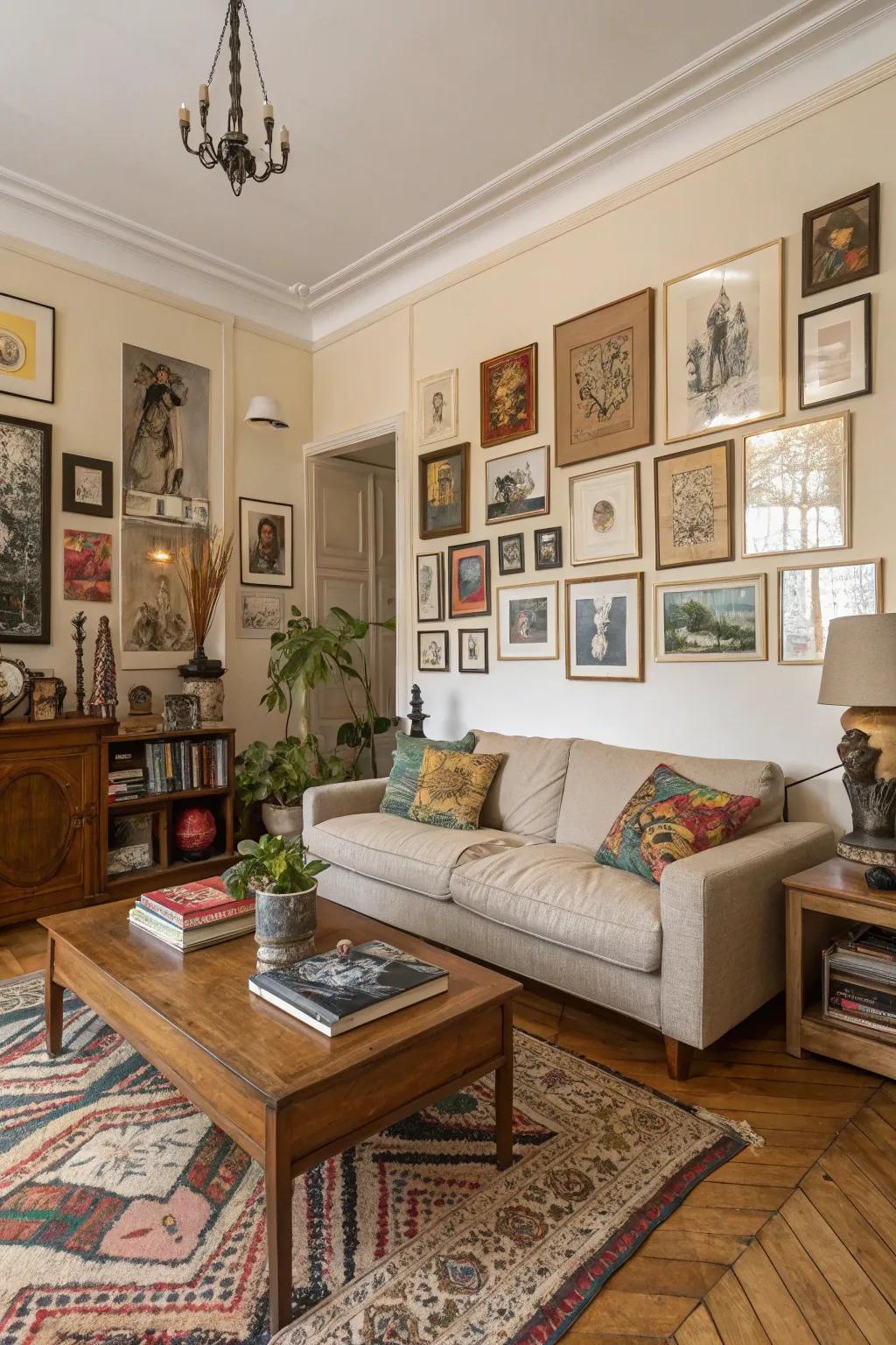 A curated art selection adds a personal touch.