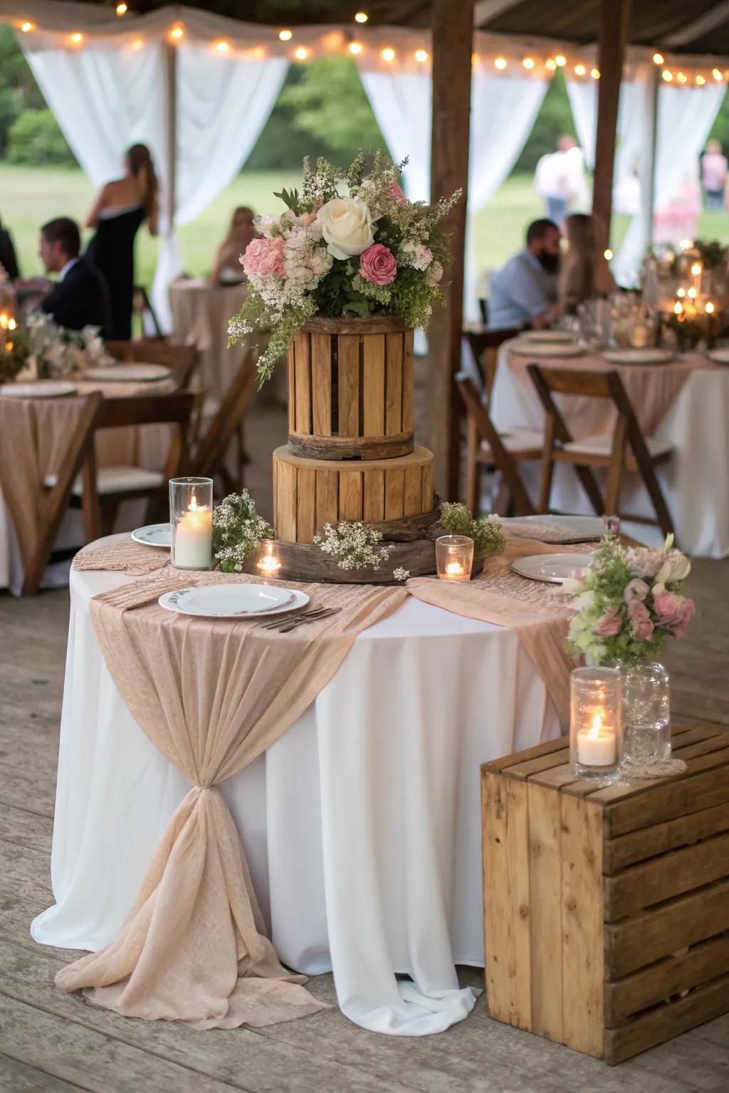 A party table that masterfully combines rustic charm with sophisticated accents