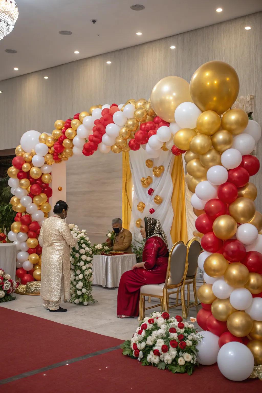 Spirited balloon decors in a rice-feeding event.