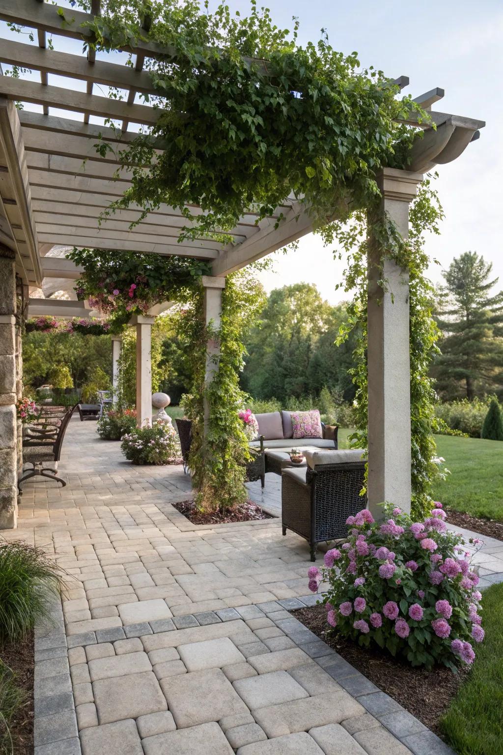 A pergola gives shade and marks off your patio.