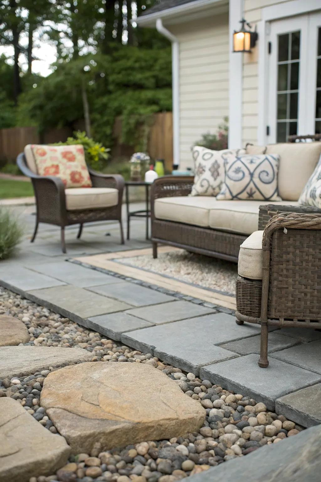 Stylish outdoor patio showcasing blended textures.