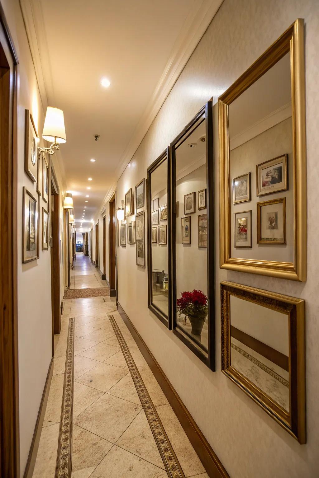 Mirrors add dimension and luminosity to frame patterns.