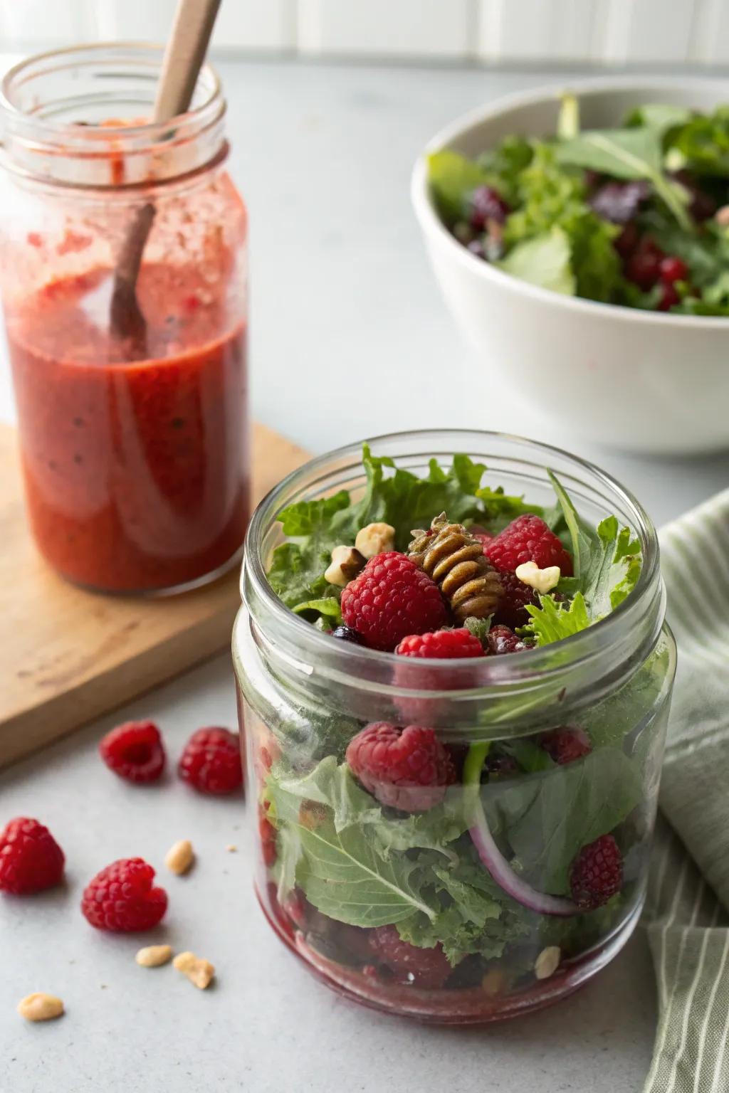 Raspberry drizzle introduces a fruity element to your salad.