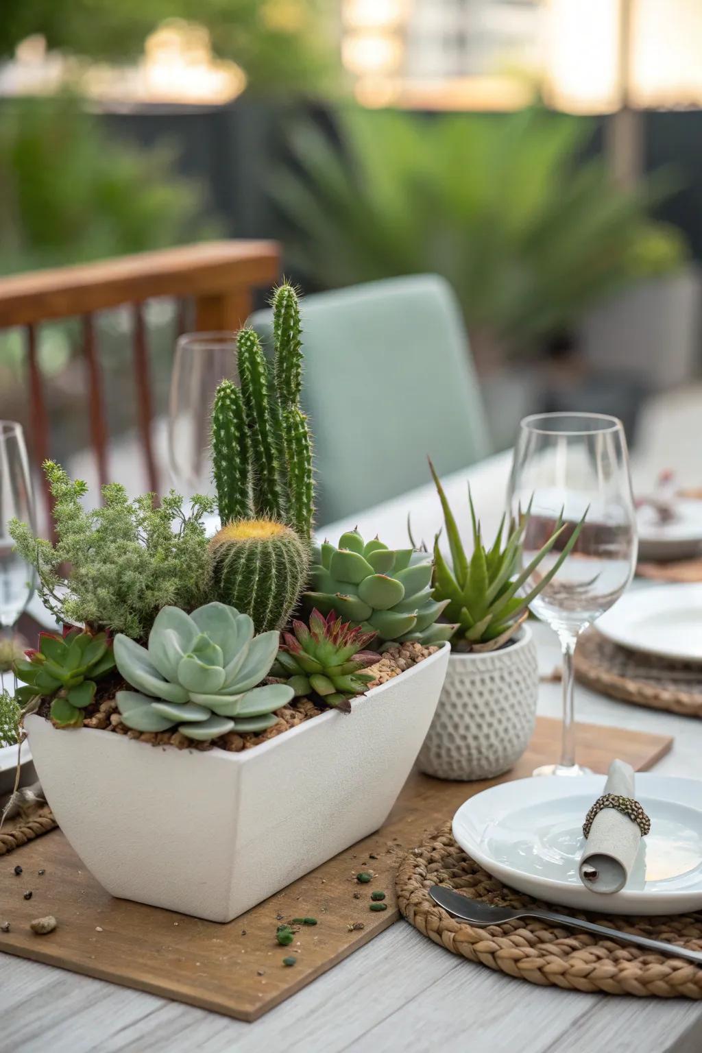 Elevate your dining experience with a chic plant centerpiece.