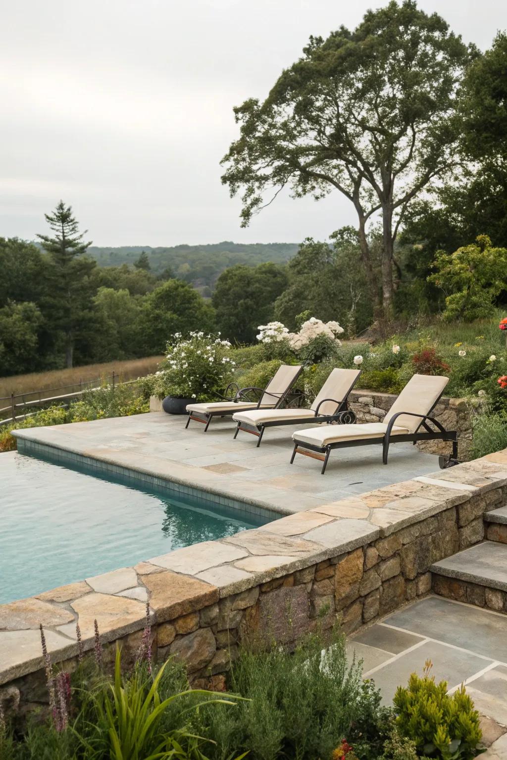 Natural stone coping frames your pool with timeless elegance.