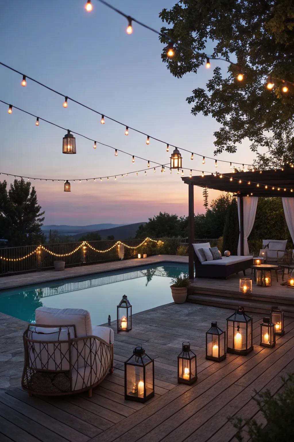 After dark, atmospheric lighting can make your pool patio feel enchanted.