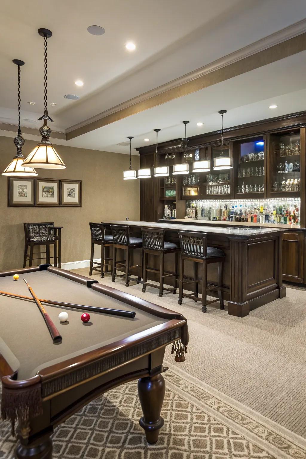 A bar area can make your pool table room better for hanging out.