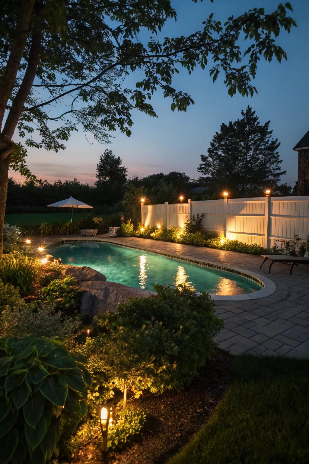 Atmospheric illumination converts your pool area into a captivating evening getaway.
