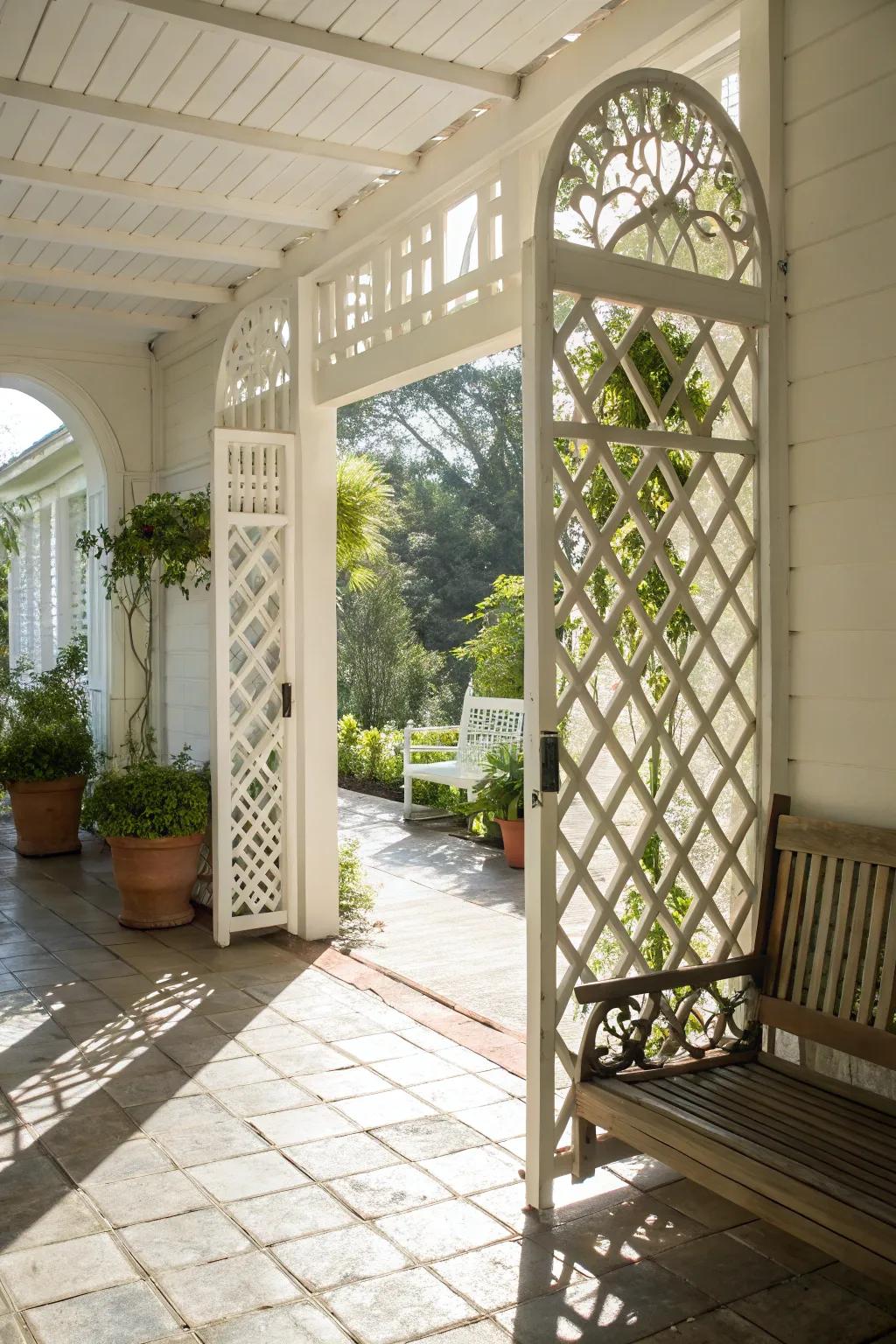 Lattice gates offer elegance and lightness to porches.