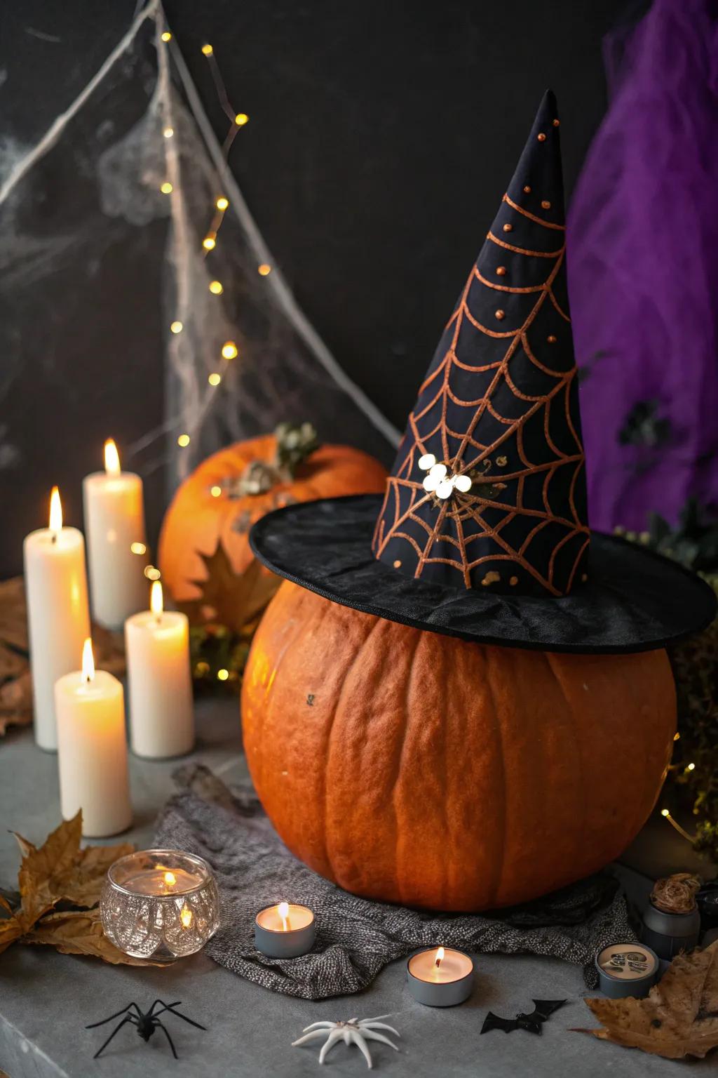 A witch's hat casts a spell of Halloween charm on any pumpkin.