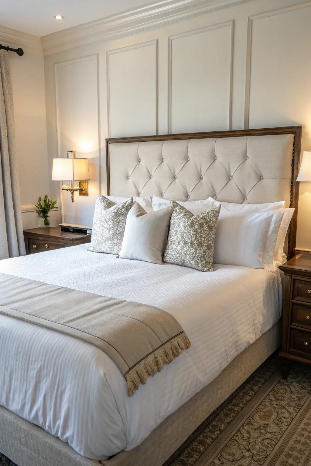 Minimalist pillow arrangements highlight simplicity and elegance.