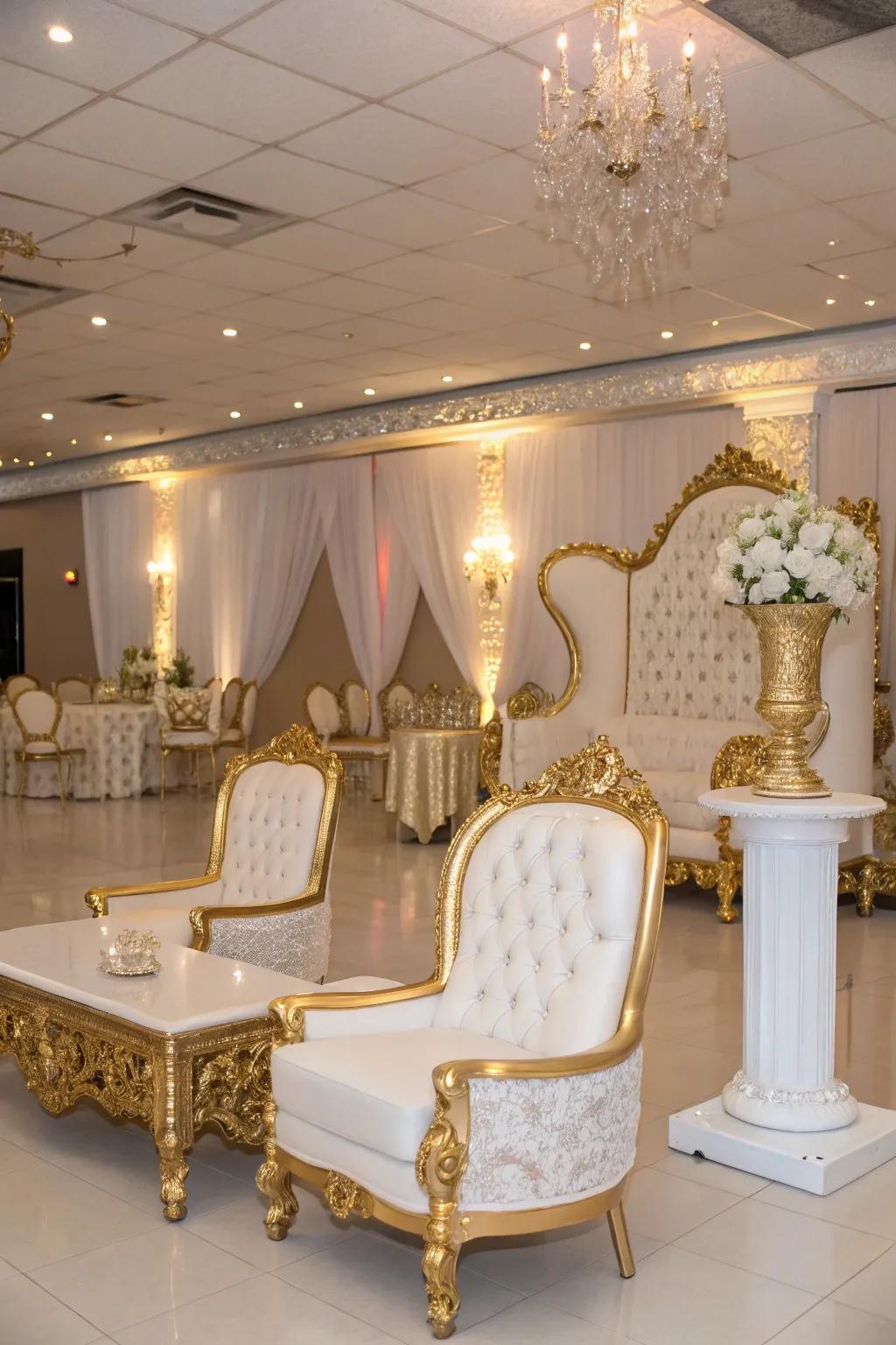 Ornate furniture adds a regal touch to the venue.