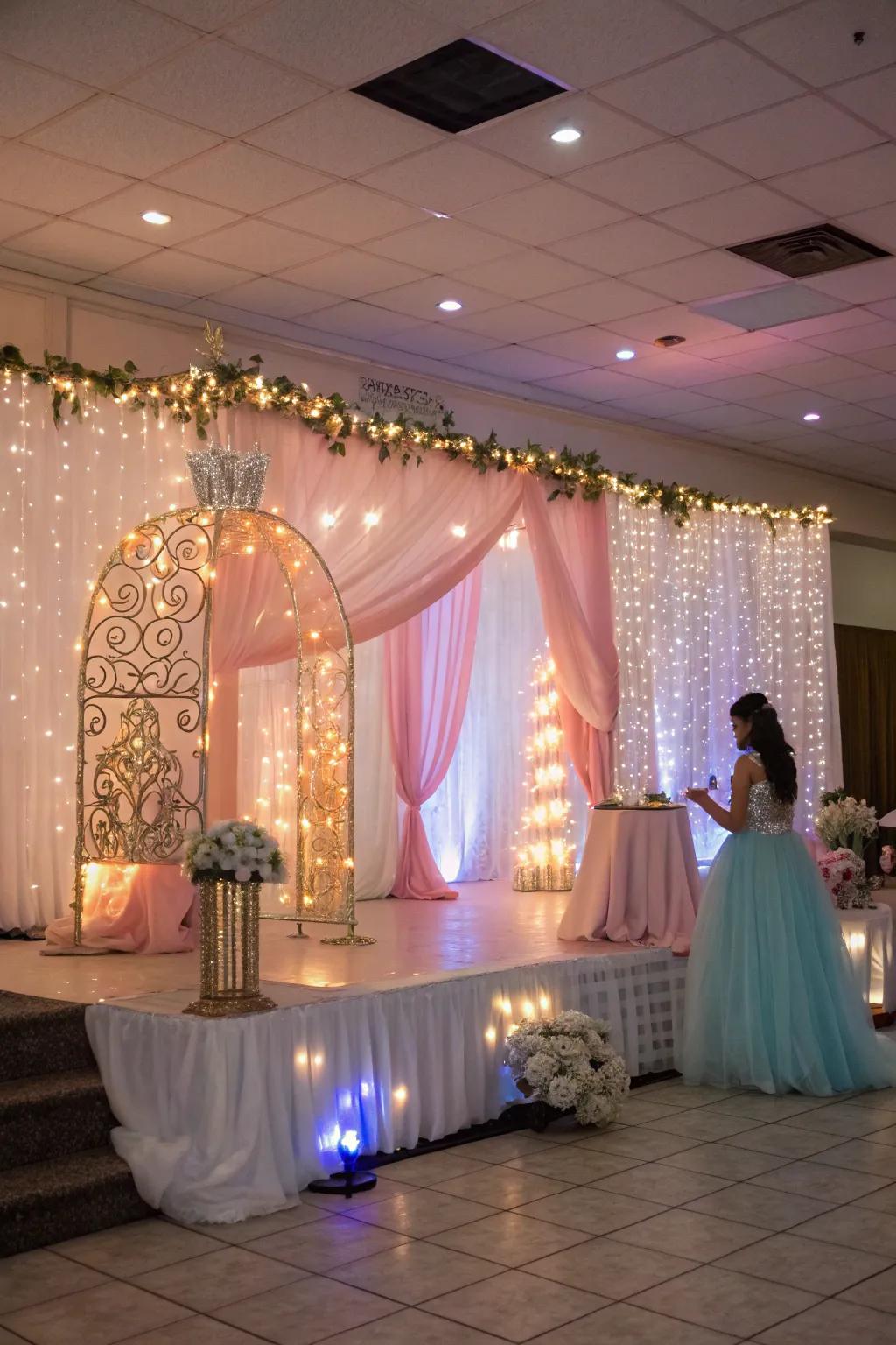 Ambient lighting enhances the magical feel of a quinceañera.
