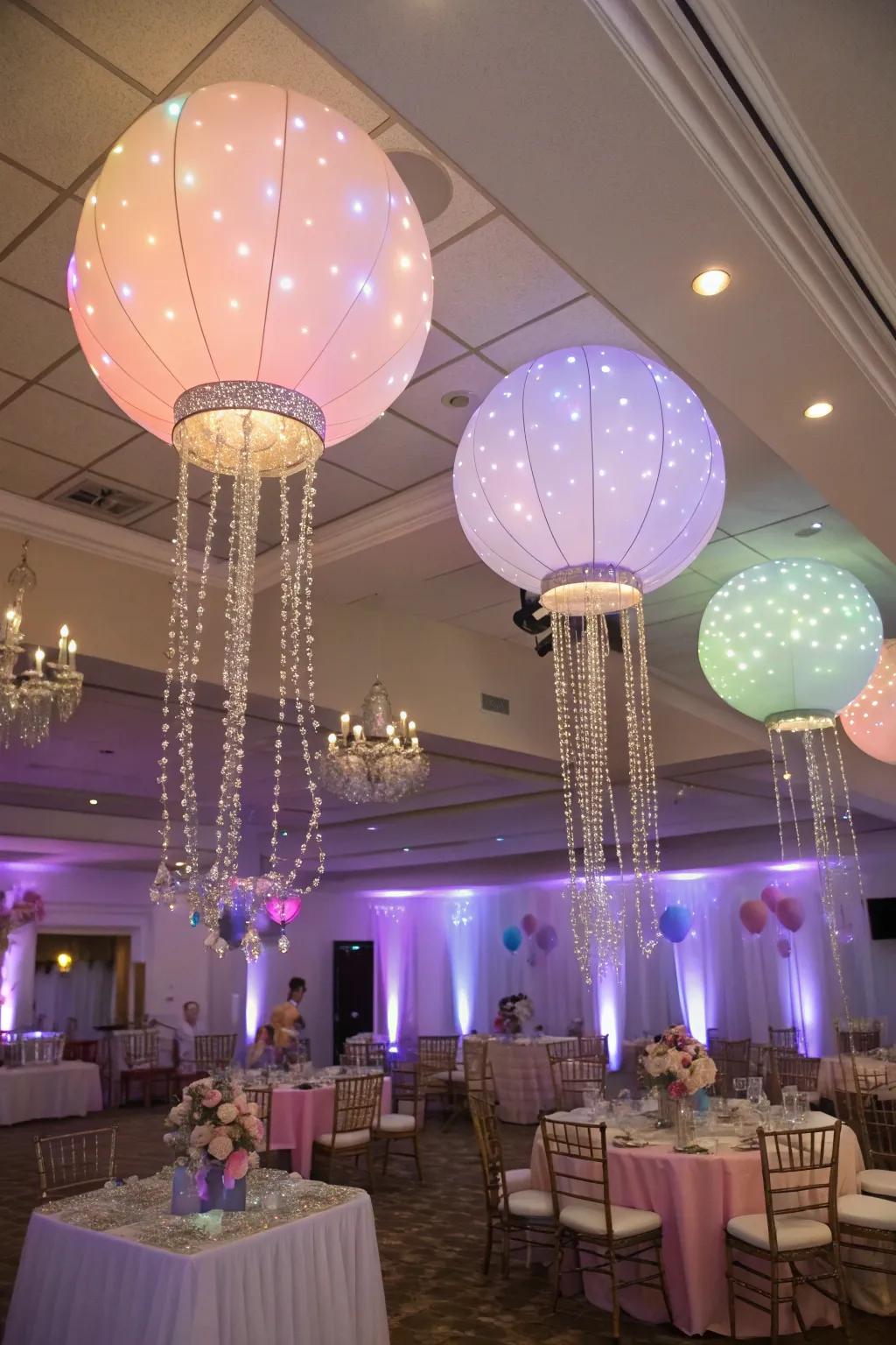 Balloon chandeliers bring a playful atmosphere to the venue.
