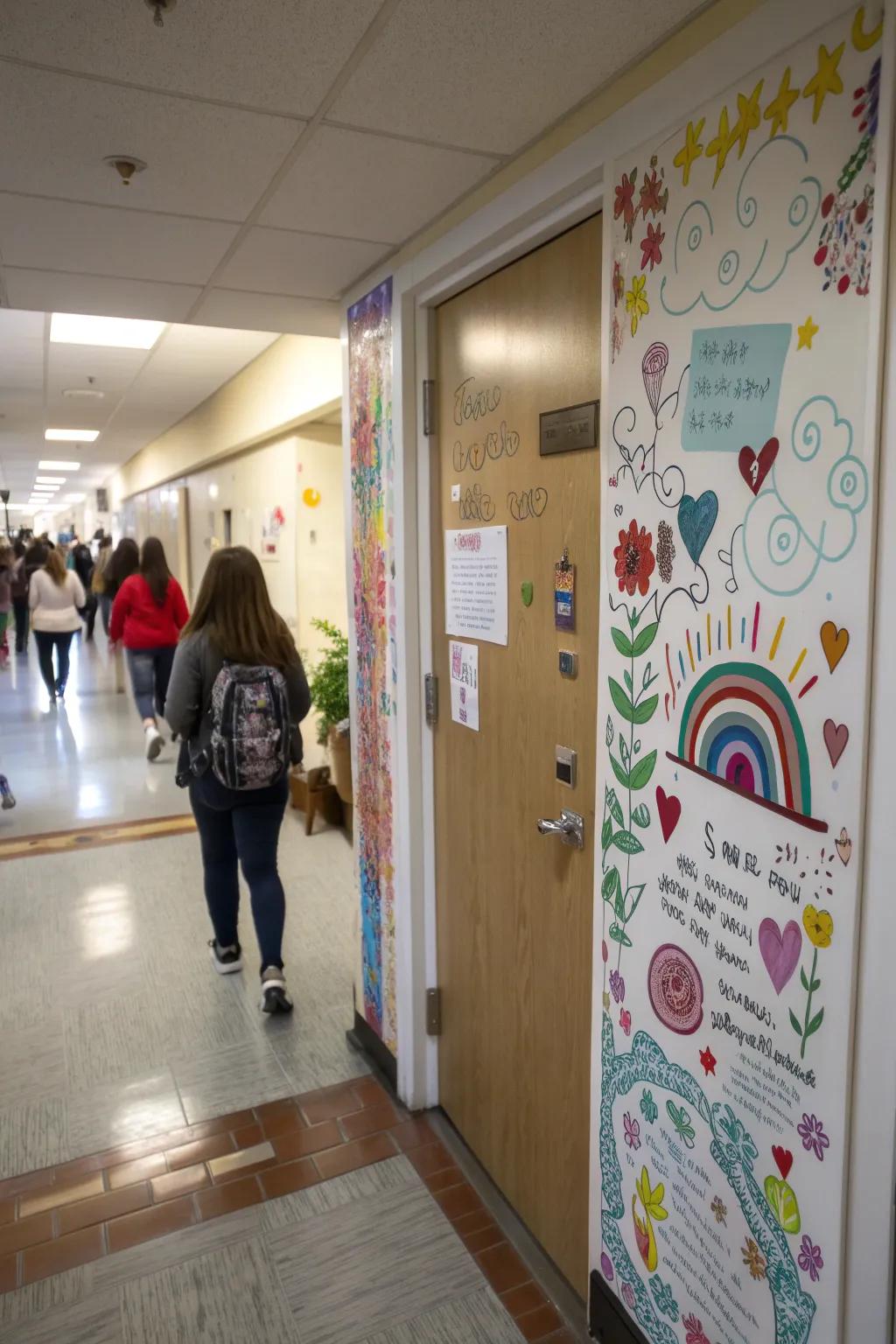 Spread positivity with a door adorned with inspiring words.