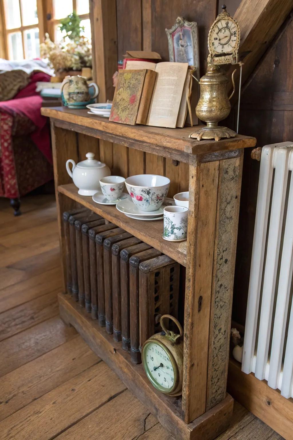 Channel the essence of rural life into your abode with a rustic radiator shelf.