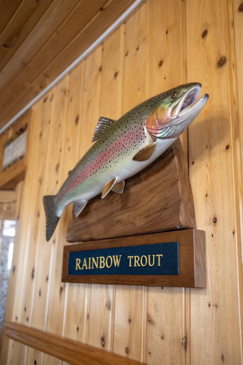 An engraved plate customizes the rainbow trout display with treasured memories.