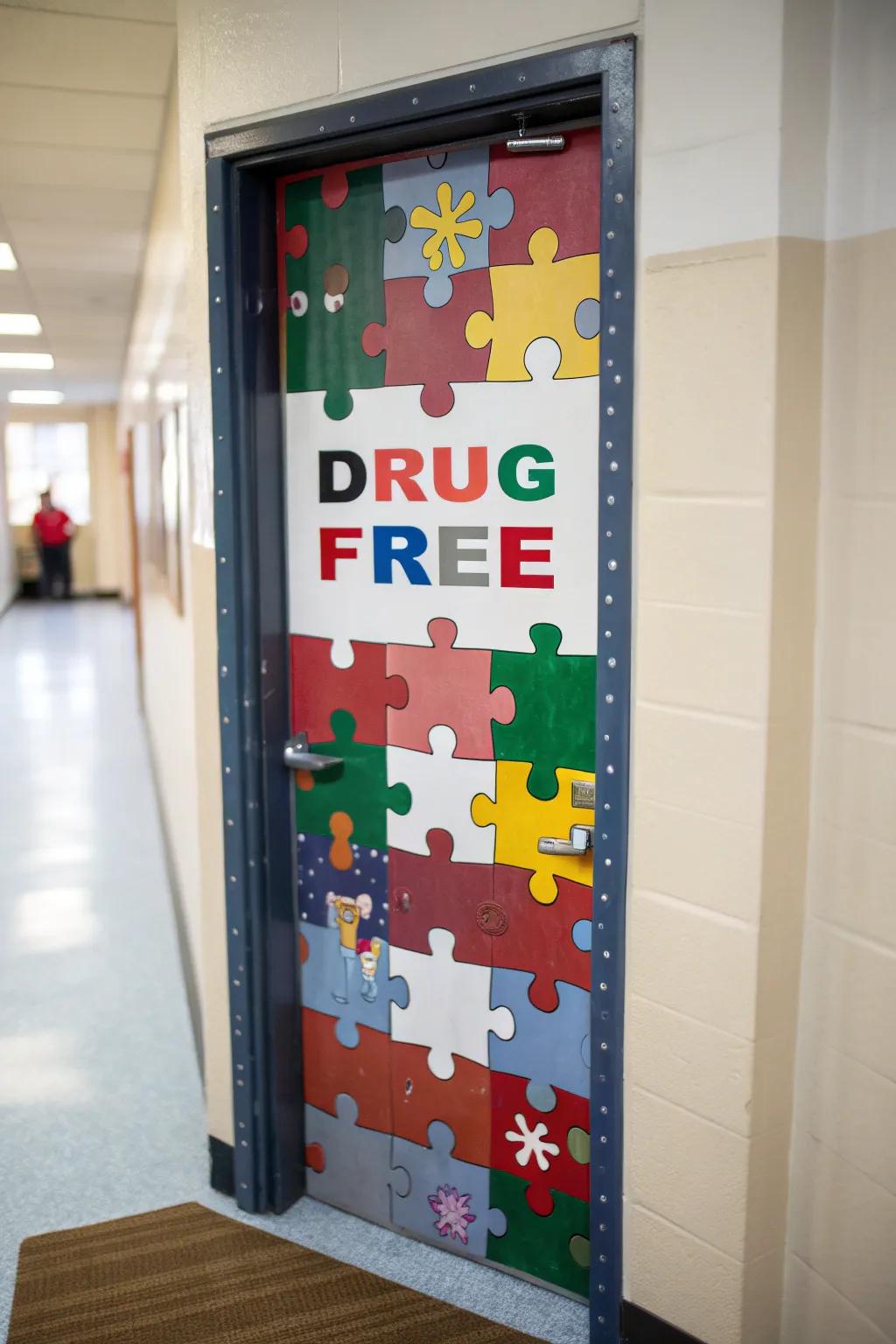 Challenge students to solve the enigma of a drug-free existence using this captivating entrance design.