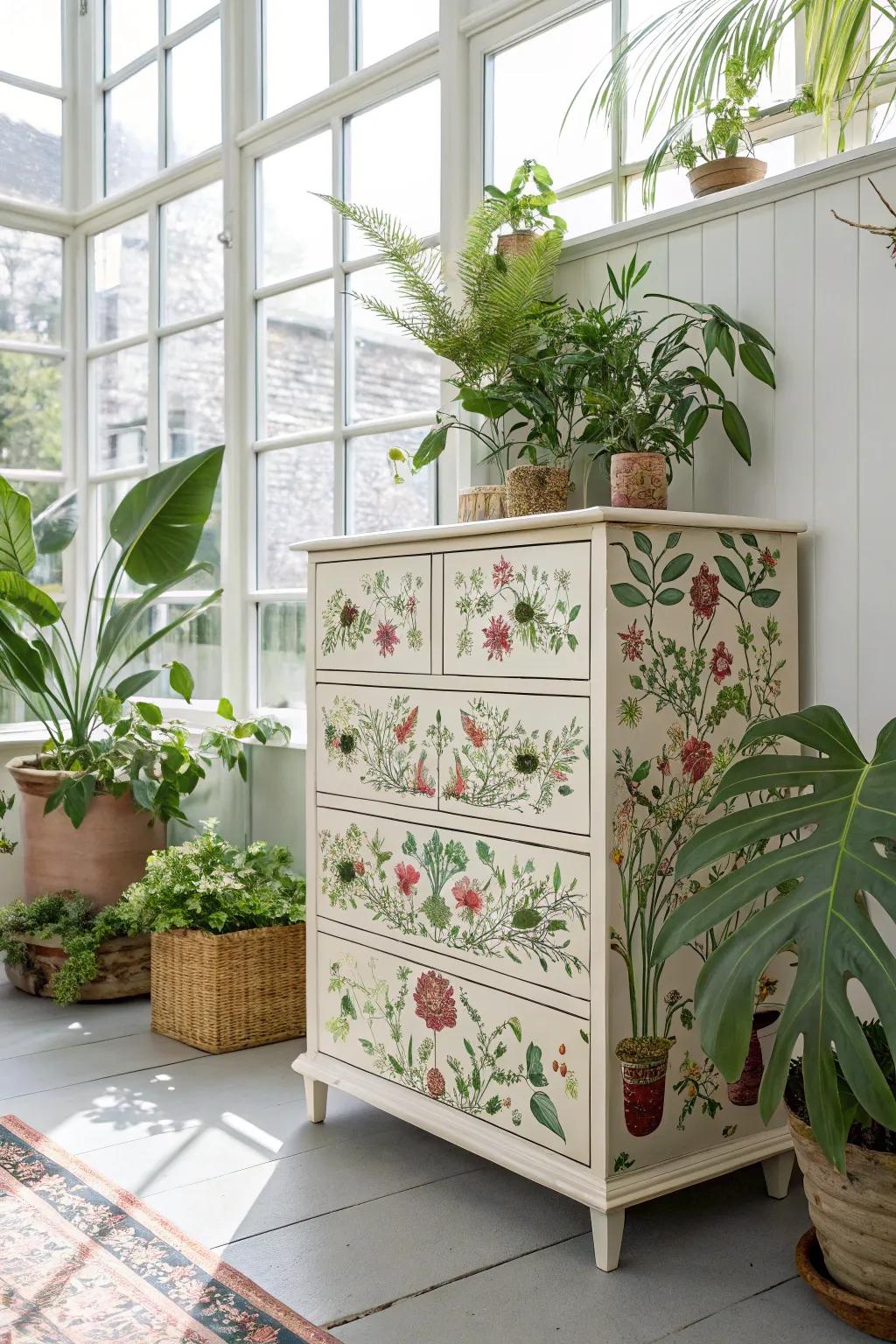 Floral decoupage brings nature's beauty indoors.