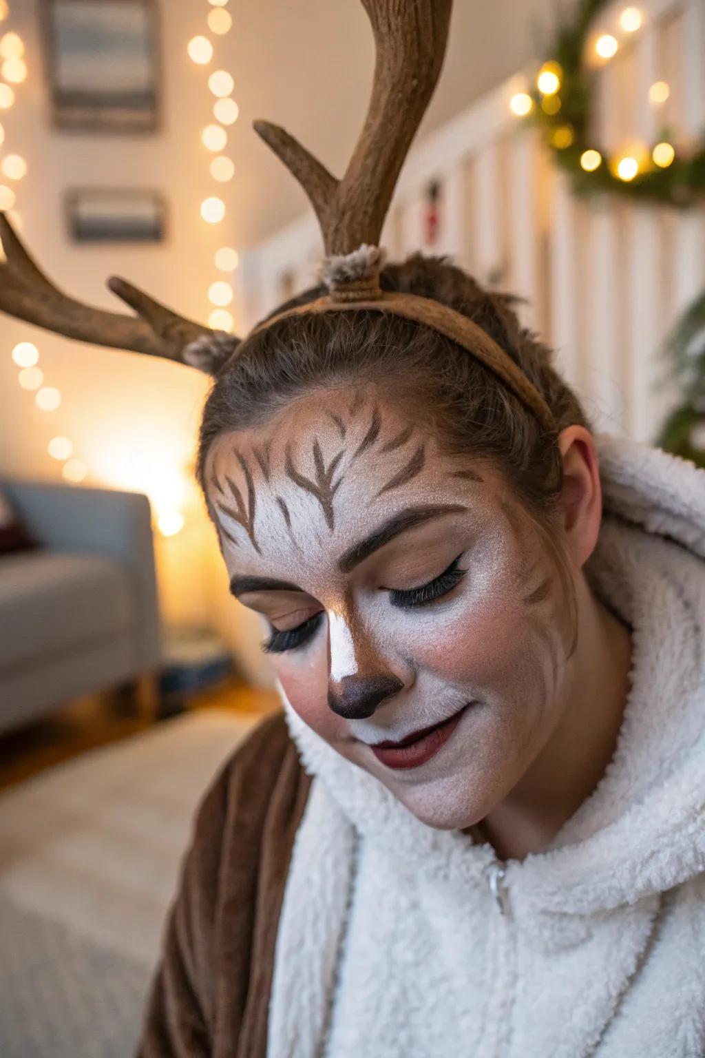 Authentic fur patterns convert this reindeer face artistry into a genuine masterpiece.