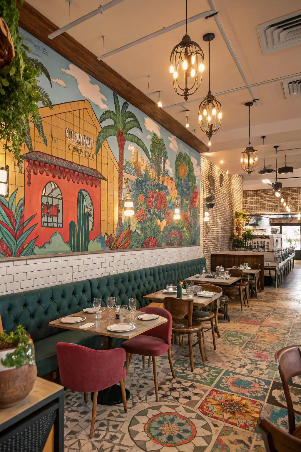 Artwork details contribute personality and visual intrigue to dining areas.