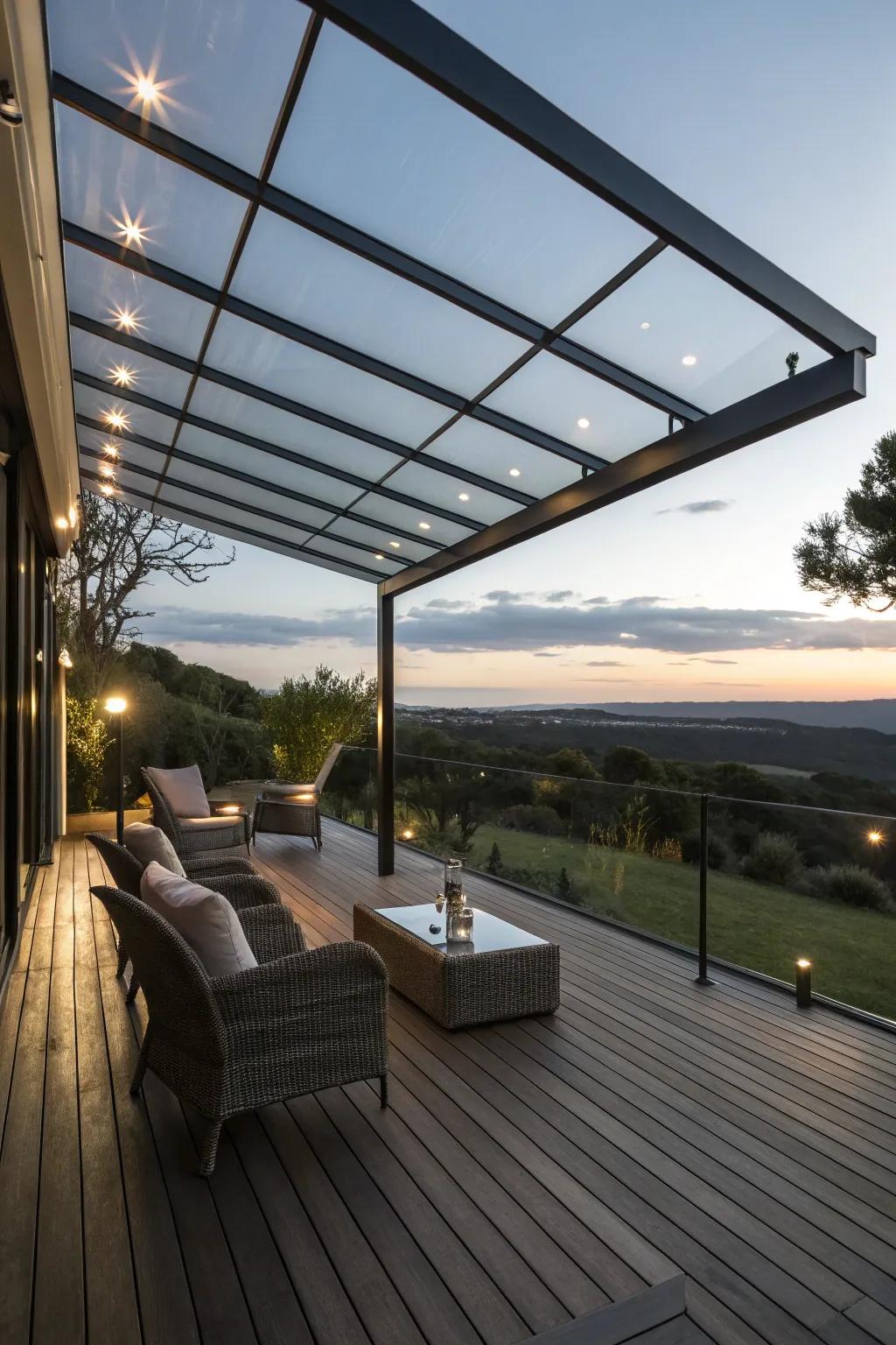 A crystal overhead covering provides protection without diminishing views.