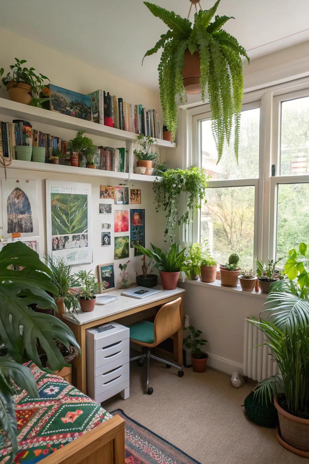 Botanical elements introduce a refreshing and lively accent to a teen's room.