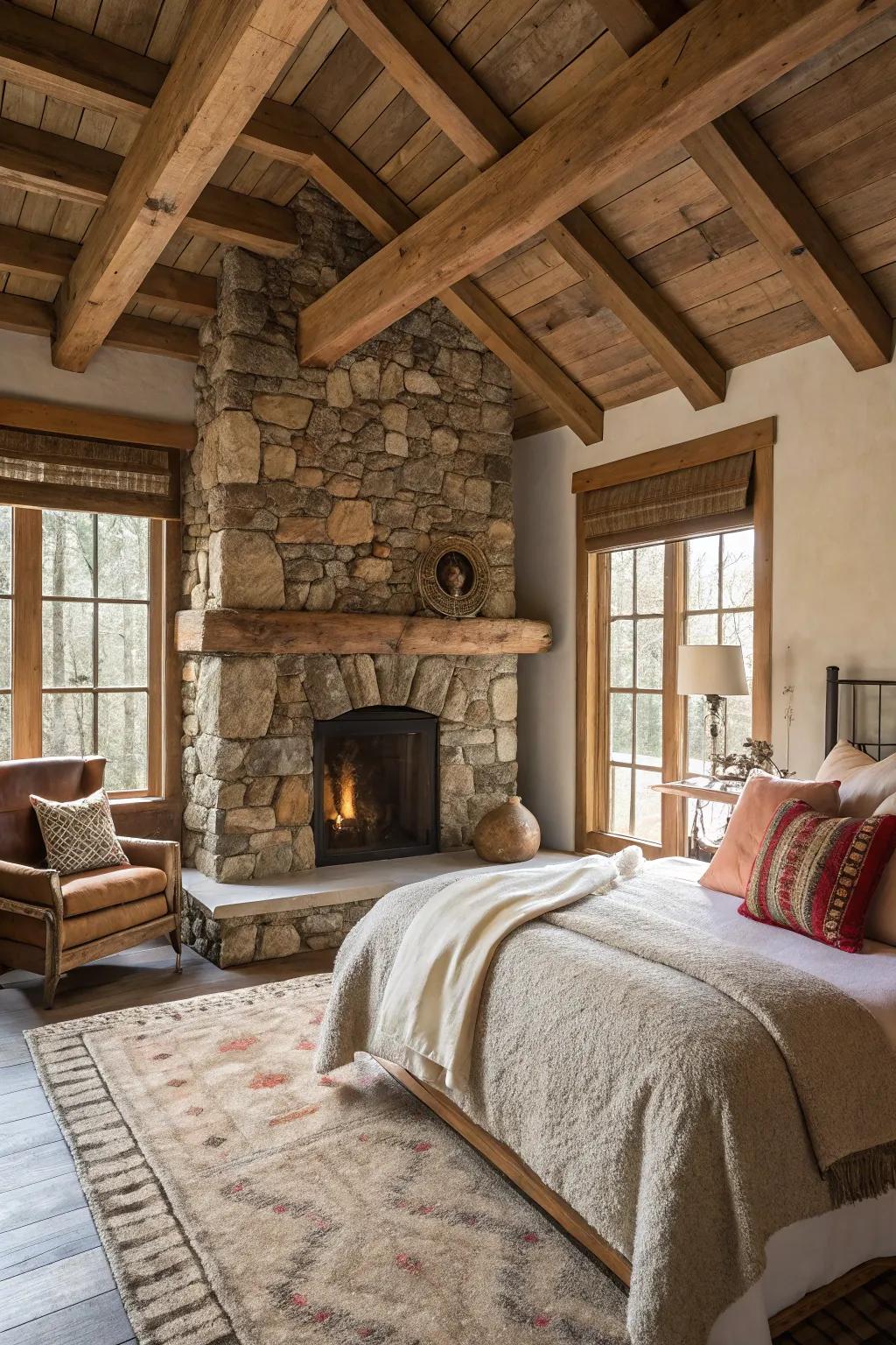 A rock hearth is a toasty and natural center element.