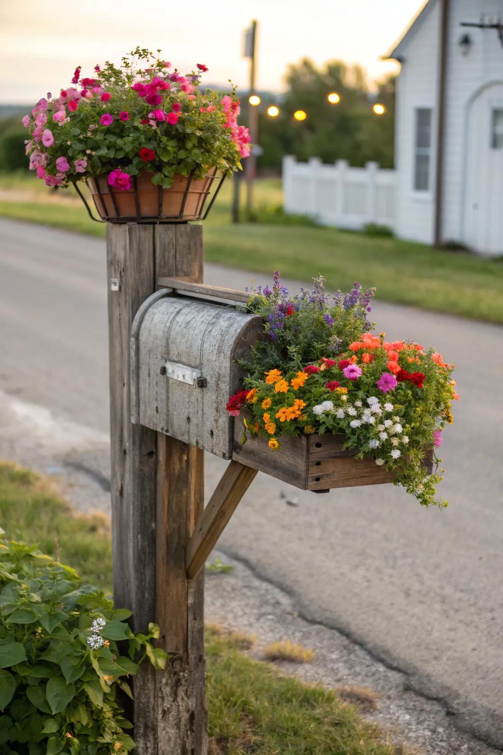A bloom box splashes this earth-inspired mailbox with lively shades.