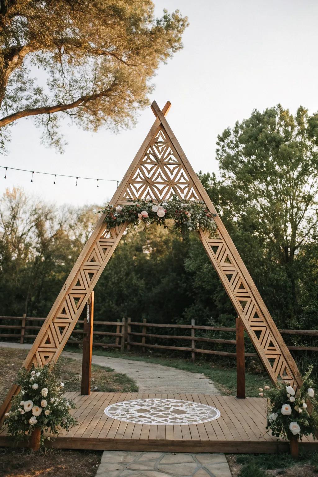 A contemporary take on country charm with this geometric triangular arch.